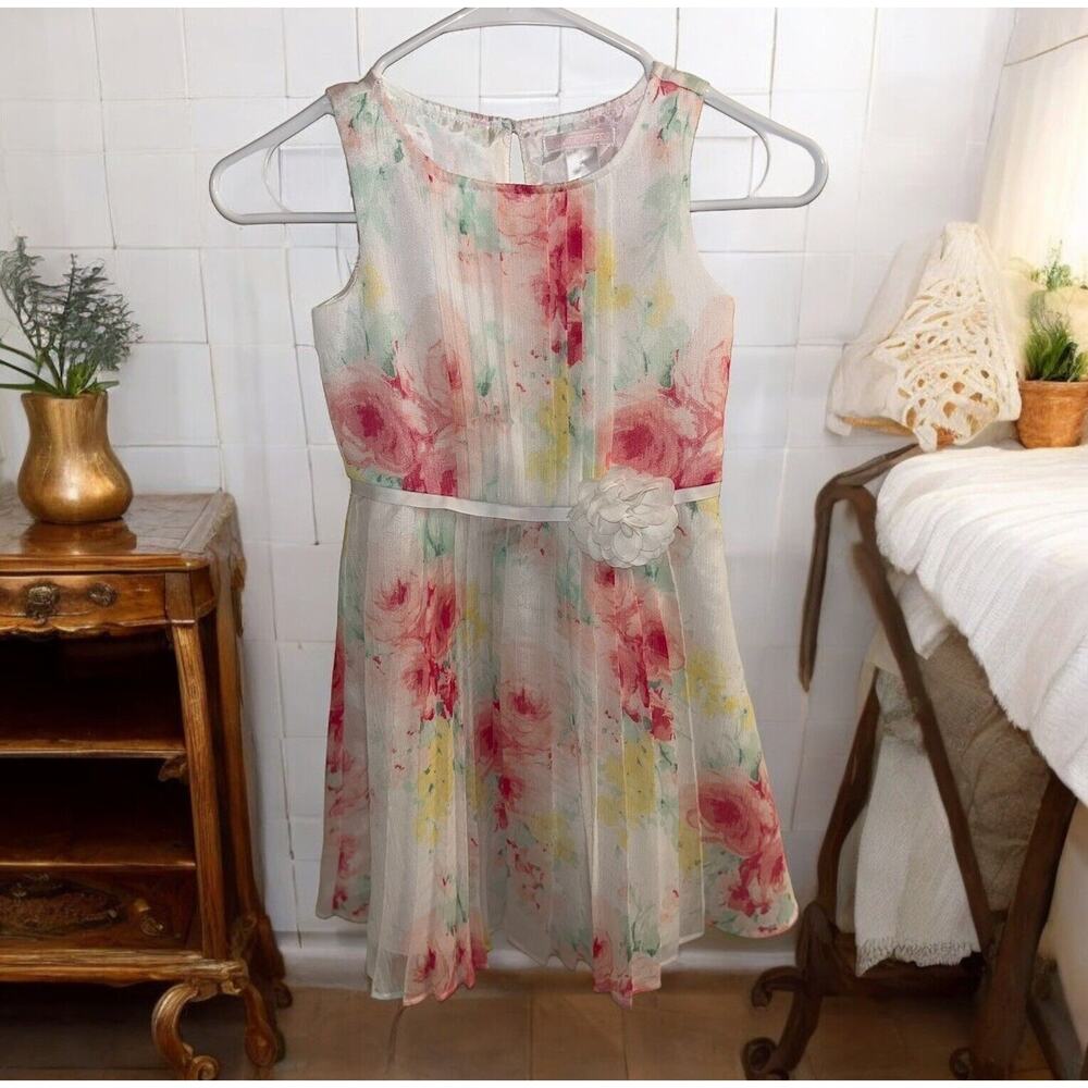 Janie And Jack Girls‎ Pink And White Floral Sleeveless Sunday Dress Size 6